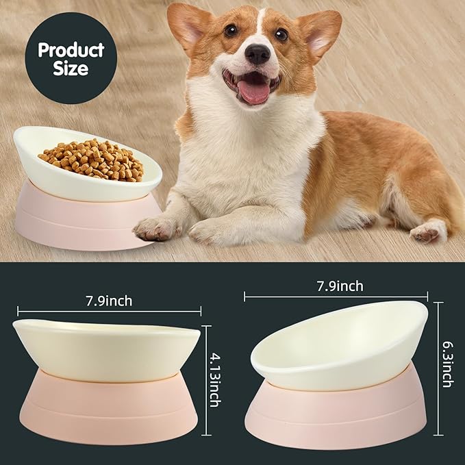 Bulldog Bowl Anti-Slip Dog Cat Dish Detachable Rubber Dog Bowl Pet Sterile Tilted Pet Feeder Slope Base (Lightpink, 3.5 Cup (Medium/Large Dog))
