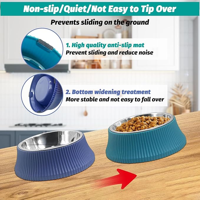 kathson 2PCS Stainless Steel Dog Bowls Set Removable no tip Puppy Food and Water Feeder Bowl Basic Metal Small Dog Bowls for Dogs Cats Rabbit Guinea Pigs Ferret