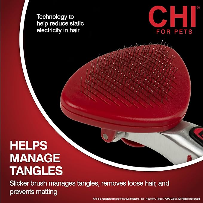 CHI for Cats High-End Self-Cleaning Slicker Brush, Perfect for Indoor Long-Haired Pets, Effective Shedding and Grooming Tool
