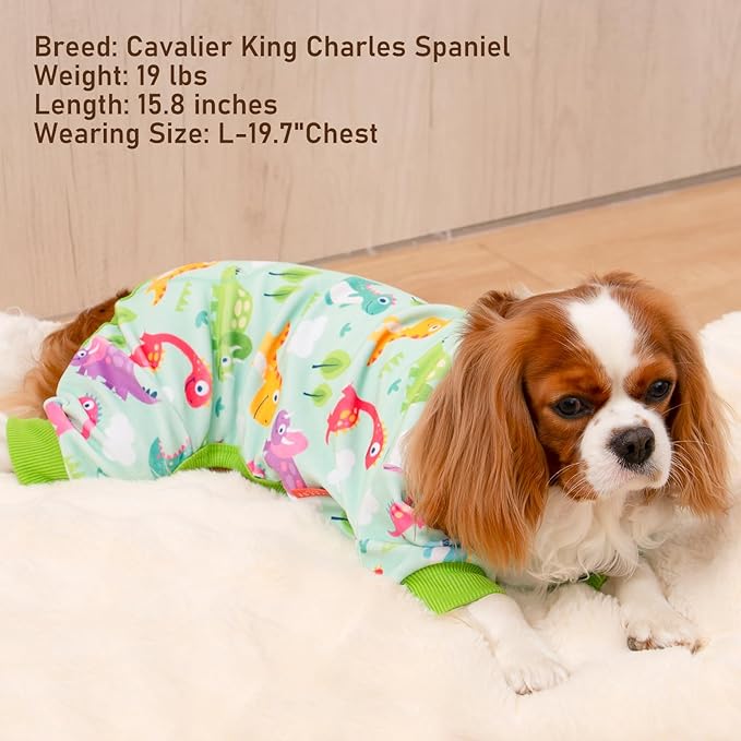 KYEESE Dog Pajamas Small Dog Pajamas with Colorful Dinosaurs Stretchy Pet Jammies Onesie Velvet Pjs Comfy Clothes for Dogs Boy Girl Soft Outfit, X-Large