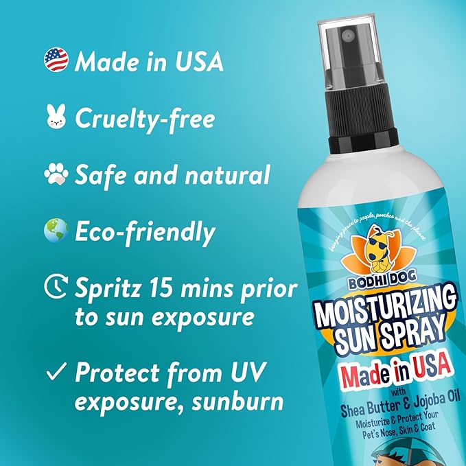 Bodhi Dog Sunscreen Moisturizing Pet Sun Spray - Safe for Dogs, Cats & Horses - Natural Protection for Skin, Coat, Nose, Ears - Hydrating & Non-Toxic - Made in USA (16.5 Fl Oz)