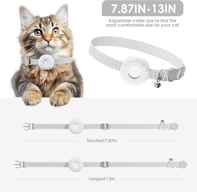 Cat GPS Tracker, Waterproof Pet Tracker for Cats, Cat Tracker Collar with Safety Elastic Buckle, Works with Any Collar,Compatible with Apple Find My App (Only iOS), No Monthly Fee, White