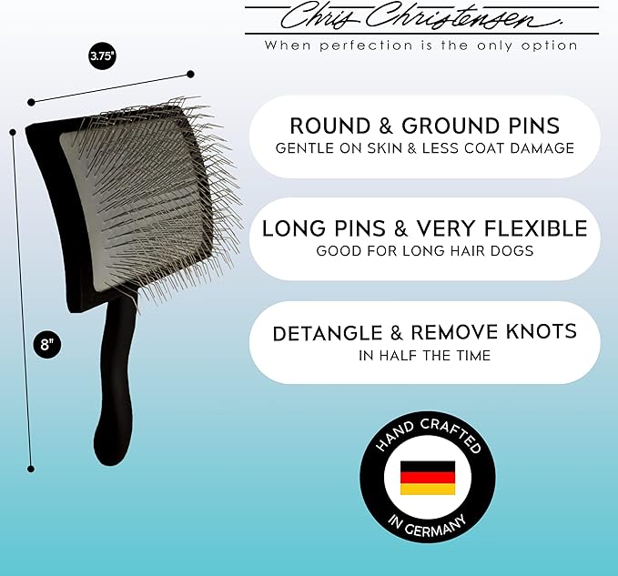 Chris Christensen Groomers Bundle - 000 7.5 in. Greyhound Style Fine/Coarse Buttercomb, Stainless Steel - Big K Slicker Dog Brush Large, Perfect for Doodles, Angled Polished Pins