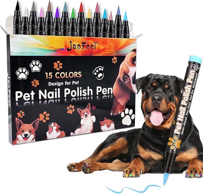 Dog Nail Polish Pens, 15 Colors Pet Nail Polish Set Quick Dry Pet Safe Nail Polish Non Toxic Brush Tip Nail Polish Pens for Puppy and Cat or Small Pets