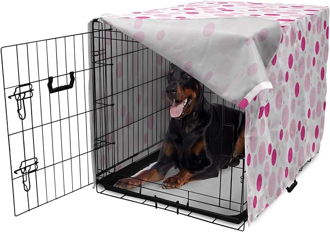 Ambesonne Abstract Dog Crate Cover, Pastel Circles Geometric Round Ovals with Hand Drawn Wavy Stripes, Easy to Use Pet Kennel Cover for Medium Large Dogs, 42 Inch, Magenta Pale Pink