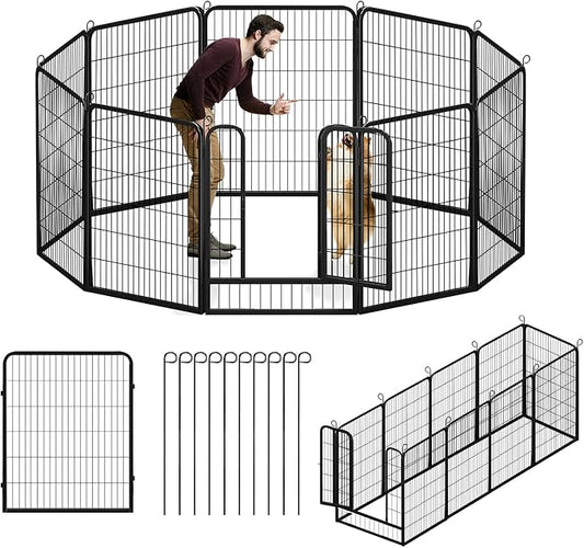 Dog Playpen, 40 inch Height 10 Panels Heavy Duty Dog Fence Pet Playpen with Door, Anti-Rust Dog Exercise Pen with Lock, Portable Pet Fence Outdoor for Yard RV Camping