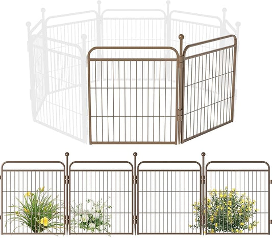 Gardner Pet Dog Playpens, 24" H 2 Add-on Panels for Small/Medium Dogs, Foldable Pet Play Yard Gate Extensions, Pet Playpen, Anti-Rust, Quick Install, Brown