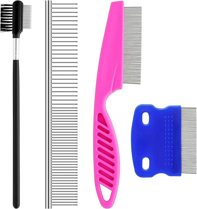 4in1 Pets Grooming Comb Kit, Cat Dog Flea Comb Grooming Comb Eye Comb Brush Pet Double-Sided Comb Remove Knots Crust Mucus for Puppy Kitten (4in1)
