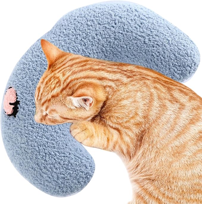 Pillow for Cats, Dog Calming Pillow for Small Dogs Ultra Soft Fluffy Pet Calming Toy Half Donut Cuddler Cozy Cat Bed Pillow U-Shaped Pillow for Pet Sleeping Improve Joint Relief, Blue