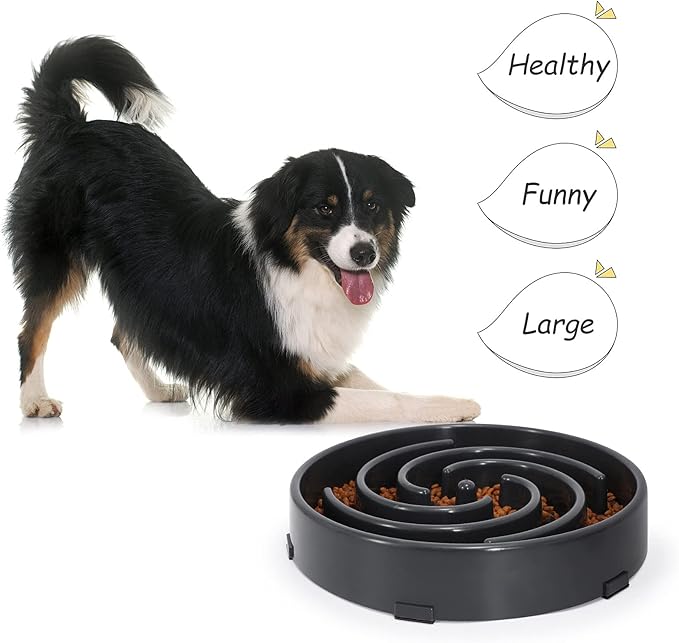 Slow Feeder Large Dog Bowl - Maze Puzzle Bowl for Medium to Large Dogs - Non Slip, Interactive, Bloat Stop, Healthy Feeding Dish - Gray