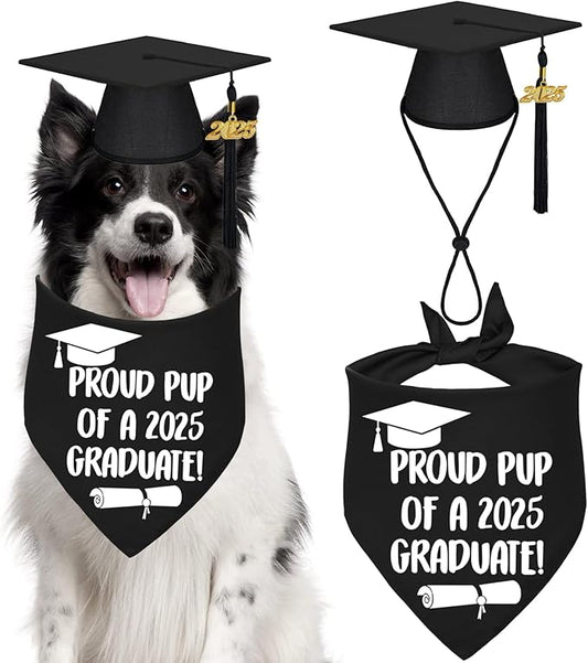 STMK Dog Graduation Cap and Bandana With 2025 Tassels - Outfits and Gifts for Small, Medium, Large Dogs (Black, Cap & Proud Pup of A Graduate)