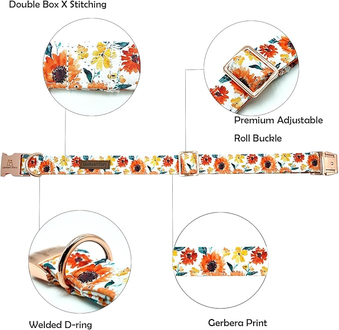 Lionheart glory Dog Collar Sunflower Print Dogs Collar Spring Summer Cute Collars Dog Girl or Boy Soft Durable Adjustable Dog Collars for Medium Dogs Pet Gift