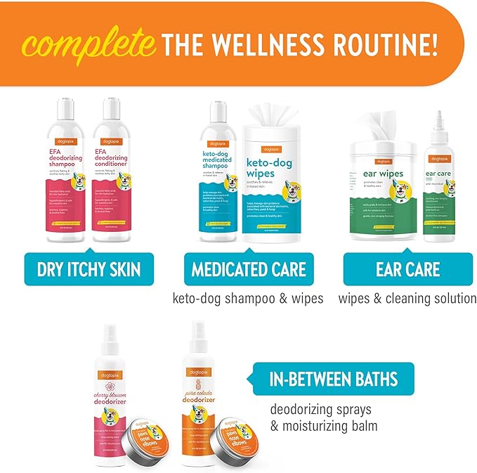 Essential Fatty Acid (EFA) Shampoo and Conditioner for Pets – 12oz Deodorizing Cherry Blossom Scent | Soothing for Dogs and Cats Rich with Moisturizing Emollients | Tearless, Soapless