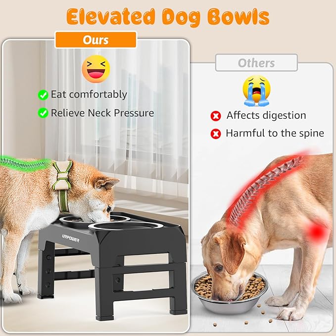 URPOWER 2-in-1 Elevated Dog Bowls Mess Proof Slow Feeder with No Spill Water Bowl 4 Height Adjustable Raised Dog Bowl Non-Slip Food and Water Bowls Set for Small Medium Large Dogs