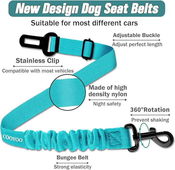 COOYOO Dog Seat Belt,3 Piece Set Retractable Dog Car Harness Adjustable Dog Seat Belt for Vehicle Nylon Pet Safety Seat Belts Heavy Duty & Elastic