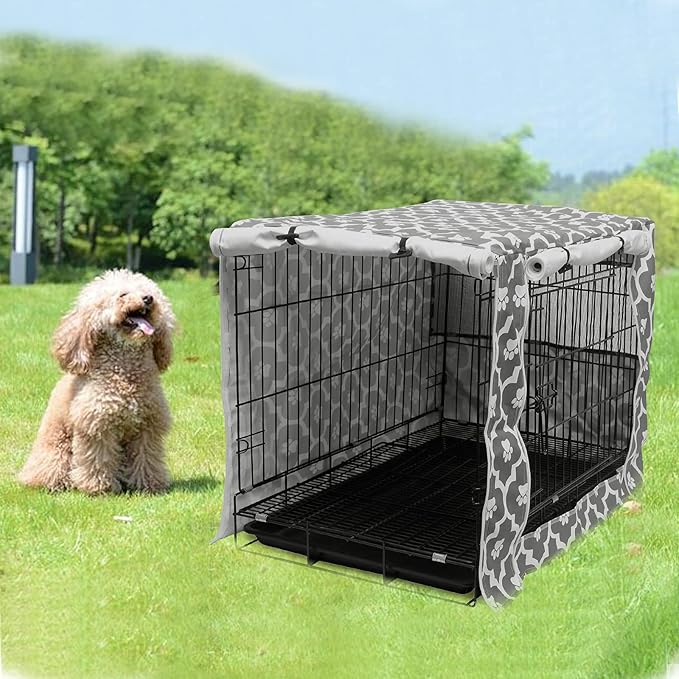 Pethiy Dog Crate Cover Durable Polyester Pet Kennel Cover Universal Fit for Wire Dog Crate - Fits Most 24 inch Dog Crates - Cover only-Gray Soles-24