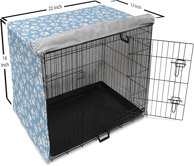 Ambesonne Paw Print Dog Crate Cover, Animal Themed Pattern with Pet Foot Marks on Blue Toned Background Print, Easy to Use Pet Kennel Cover for Small Dogs Puppies Kittens, 22 Inch, Sky Blue