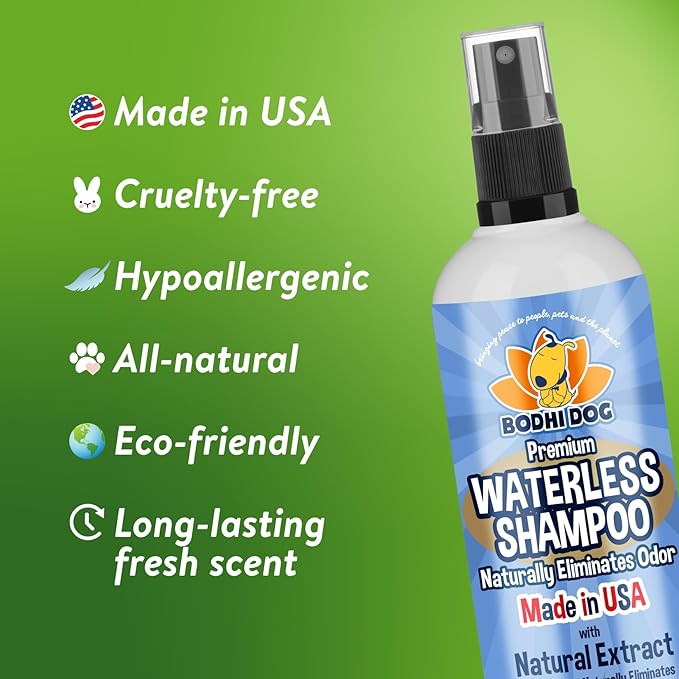 Bodhi Dog Waterless Shampoo for Dogs & Cats - Natural Dry Shampoo, Neutralizes Odor, No Rinse Needed, Safe for All Breeds - Made in USA - Lemongrass Scent (8 Fl Oz)