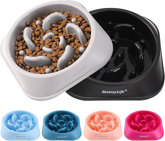 MateeyLife Slow Feeder Dog Bowls 2PCS, Anti-Choking Puzzle Dog Food Bowls, Anti-Slip Interactive Feeding Slow Down Eating, Bloat Stop Maze Dishes for Medium Large Breeds Gray&Black