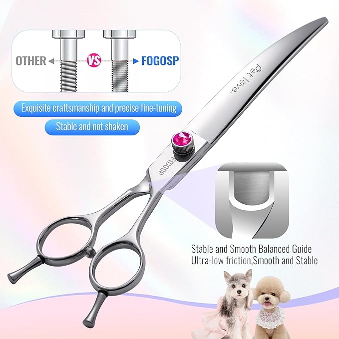 Curved Scissors for Dog Grooming Professional 8 inch Long Downward Curved Shears Dog Grooming for Poodle Large Dog Pet 30°Japanese 440C Stainless Steel Right Handed(8.0'',Curved)