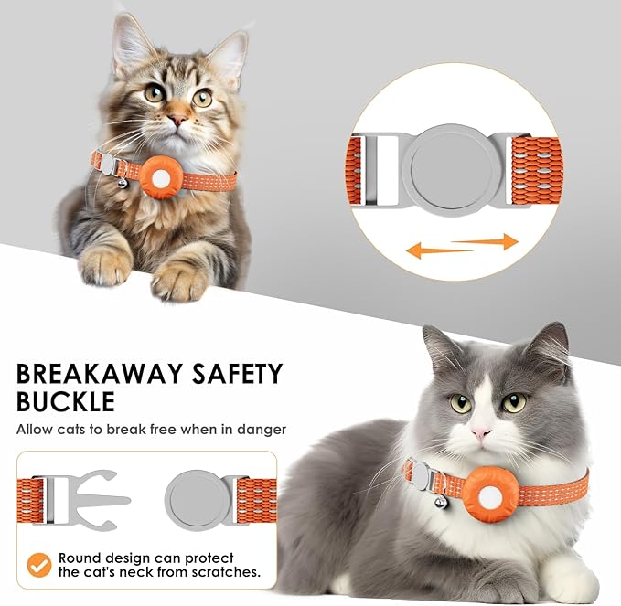 Cat Tracker, Pet Tracker for Cats, Cat Tracker Collar with Safety Elastic Buckle, Works with Any Collar,Compatible with Apple Find My App (Only iOS), No Monthly Fee Pet Tracker, Orange