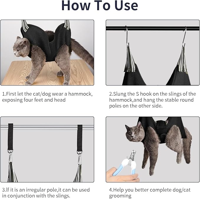 Cat/Dog Grooming Hammock Hanging Harness,Pet Grooming Restraint Sling with Wide Strap Anti Scratch&Bite,for Nail Trim/Take Eye/Ear Care with Nail Clipper/Nail File Pet Grooming Supplies Kit-L