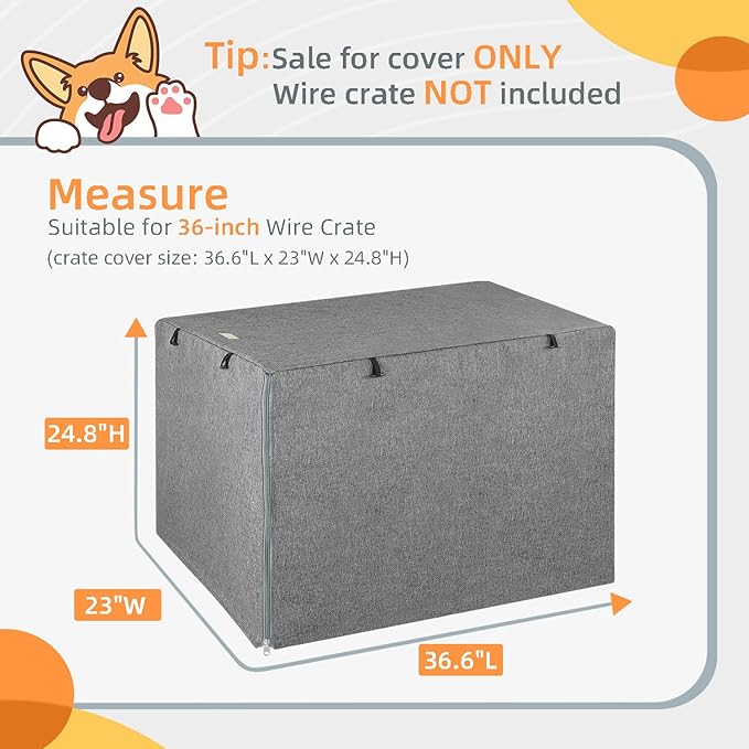 Dog Crate Cover - Kennel Cover Fit for 36 Inch Dog Crate, Double Door Polyester for Wire Puppy Cage Indoor Outdoor Protection, Grey