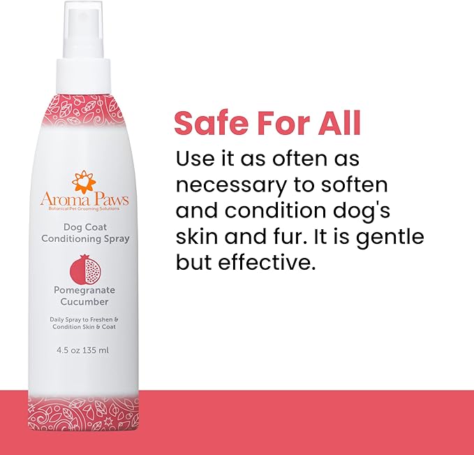 Scented Dog Coat Spray – Cleansing, Conditioning, Moisturizing – Toxin Free, Healthy Ingredients – Aromatic Grooming Puppy Spray – Loosens Knots, Tangles – 4.5 Oz., Pomegranate Cucumber