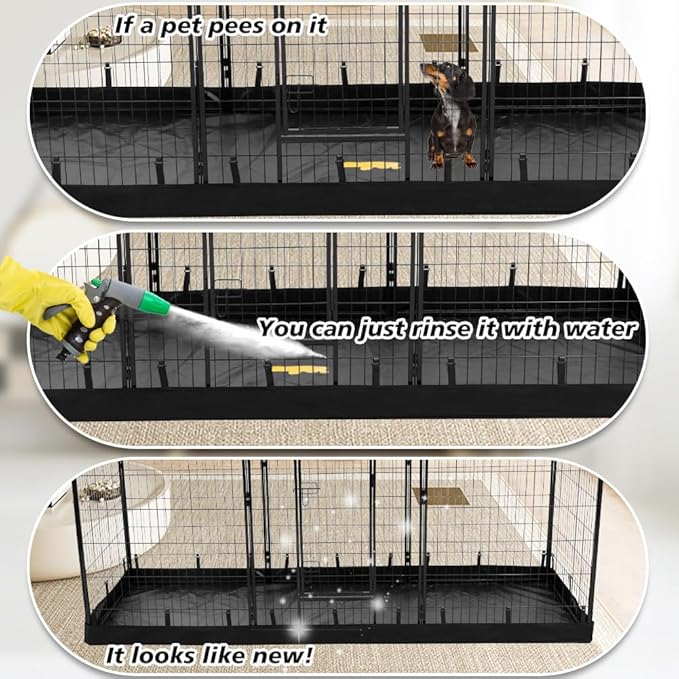 PJYuCien Rectangle Dog Playpen Bottom Pad - Fits 8 Panels 24"" Width Metal Dog Playpen -24""x72"" Size 600D Oxford Cloth Waterproof Playpen Bottom Pad (Note: Only Bottom Pad, No Playpen!!!), Black