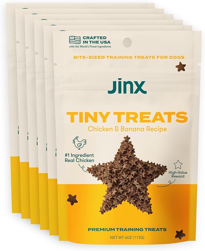 Jinx Chicken & Banana Training Treats for Dogs and Puppies, Low-Calorie, All Natural, Slow-Smoked Real Chicken, No Fillers 4oz, 6 Pack