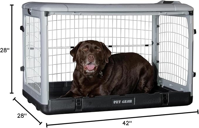Pet Gear “The Other Door” 4 Door Steel Crate for Dogs/Cats with Removable Tray, Essential Grey, 42 Inch