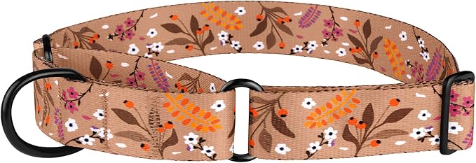 CollarDirect Martingale Collars for Dogs Heavy Duty Floral Pattern Female Safety Nylon Training Wide Collar Flower Design Large Medium (M, Neck Size 12"-17", Navy Blue)