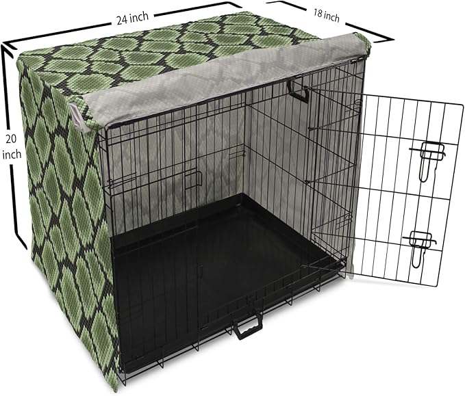 Lunarable Reptile Dog Crate Cover, Scale Pattern Abstract Nature Influences Skin Design Half Circles Illustration, Easy to Use Pet Kennel Cover for Cats & Medium Dogs, 24 Inch, Black Green