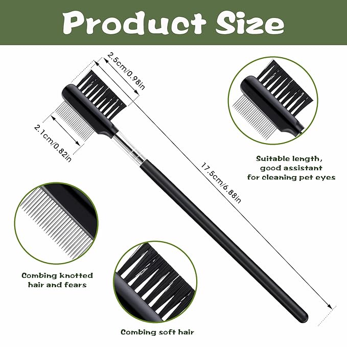 cobee Double-Head Metal Grooming Comb for Dogs, Puppies, and Cats - 2 Pcs Booger, Flea, Crust, Mucus, and Tear Stain Remover