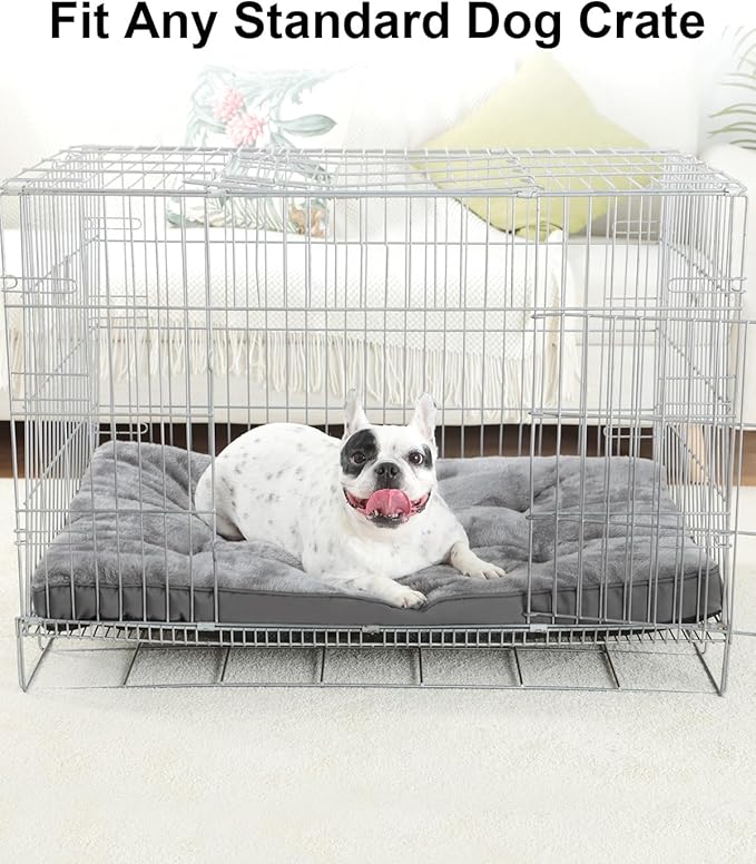 Dog Bed for Crate Washable Dog Bed Medium Size Dog Plush Dog Kennel Pad Pet Sleeping Mat with Anti-Slip Bottom, 29x18 Inch, Grey