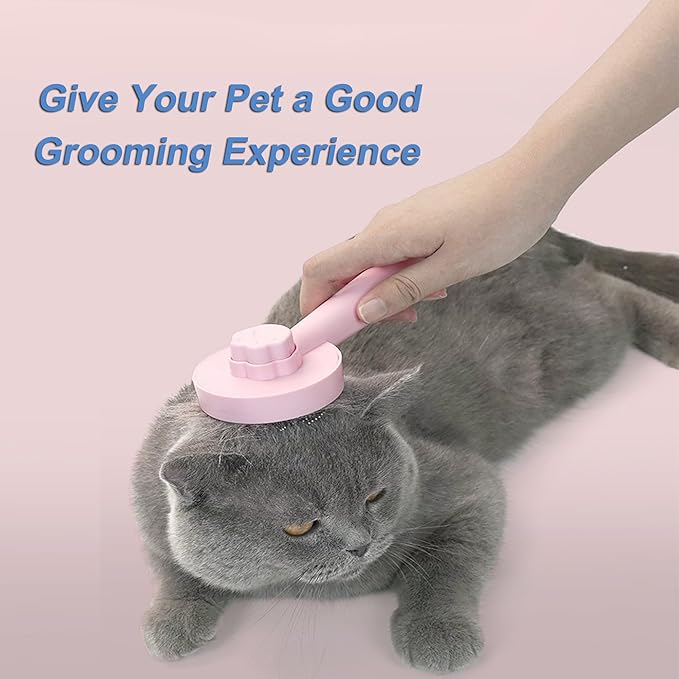 Cat Brush for Shedding,Pet Grooming Self Cleaning Slicker Brush,Removes Mats,Tangles and Loose Hair,Shedding Brush for Short or Long Haired Cats Dogs (Pink)