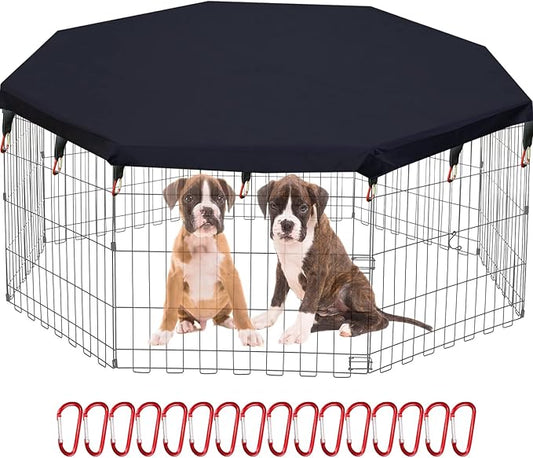 Dog Playpen Cover Sun/Rain Proof Top Cover,Provide Shade and Security for Indoor and Outdoor Dog Pen,Dog Pen Cover Fits All 24" Wide 8 Panels Pet Exercise Pen (Playpen Not Included)