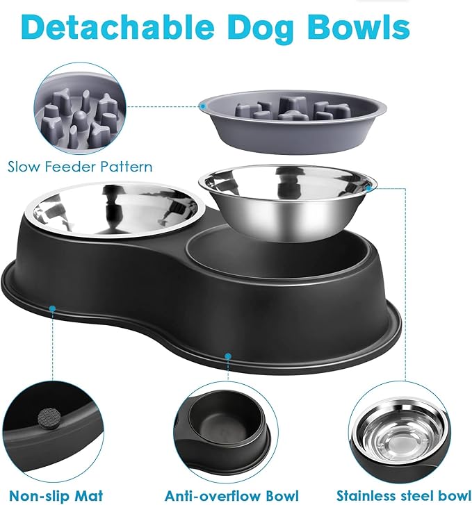 Dog Bowls Double Dog Water and Food Bowls Stainless Steel Bowls with Non-Slip Resin Station, Pet Feeder Bowls for Puppy Medium Dogs Cats