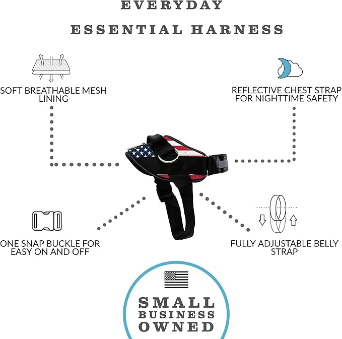 ShawnCo Essential Dog Harness, No-Pull Pet Vest with 3 Leash Clips, No Choke, Reflective, Adjustable and Padded, for Easy Walking and Training for Small, Medium and Large Dogs (Stars and Stripes, XL)