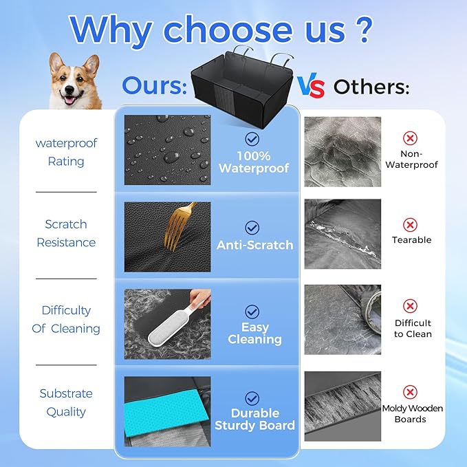 Back Seat Extender for Dogs - PU Leather Dog Car Seat Cover for Back Seat with Hard Bottom - 100% Waterproof, Scratch-Proof and Anti-Slip Dog Hammock for Cars and SUVs (Holds 400 lbs)