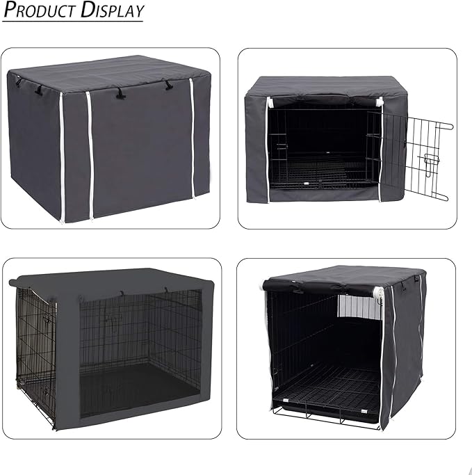 Dog Crate Cover for Wire Crates, Heavy Nylon Durable Waterproof Windproof Pet Kennel Cover Indoor Outdoor Protection - Cover only - Dark Grey - M