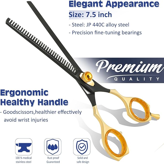 Dog Grooming Scissor- 7.5” Pet Shears, Japanese Stainless Steel Ergonomic Pet Grooming Scissor, Heavy Duty Sharp and Comfortable pet Scissors for Grooming, Dogs, Cats and Other Animals (Thinning)