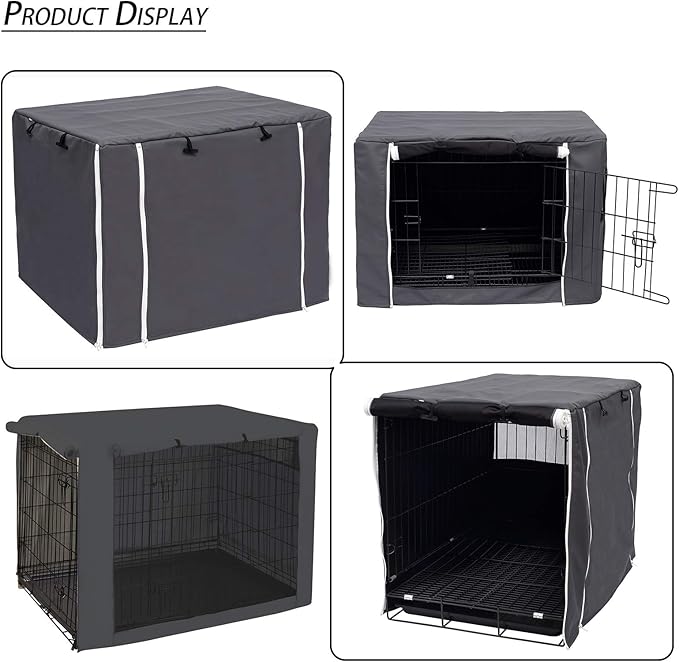 Geyecete Dog Crate Cover - Dog cage Covers Universal Fit for 24-48Inch Wire Dog cage, Lightweight Polyester Fabric, Breathable Double Door Dog Cage Cover-Gray-30 Inch