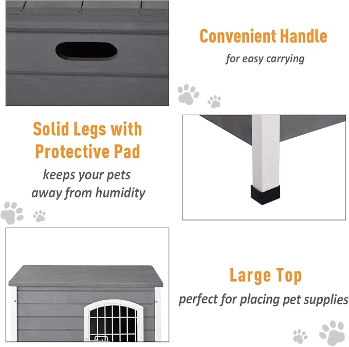 PawHut 31" L Wooden Decorative Dog Cage Kennel Wire Door with Lock Small Animal House with Openable Top Removable Bottom Grey