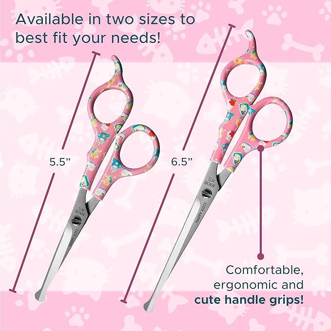 Kenchii Happy Kitty Ball Tip Shears Trimming Scissors for Cats | Pet Grooming Kitten Essentials | Stainless Steel Grooming Scissors for Cats | Safety Blunt Tip Scissors and Cat Grooming Tools | 5.5 In
