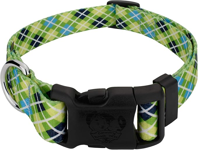 Country Brook Petz - Deluxe Margarita Argyle Dog Collar - Made in The U.S.A. - Plaid and Argyle Collection Featuring Charming Designs (1 Inch, Large)
