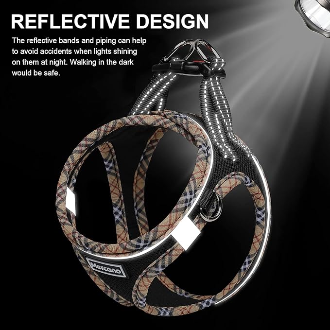 Mercano Soft Mesh Dog Harness and Leash Set, No-Chock Step-in Reflective Breathable Lightweight Easy Walk Escape Proof Vest Harnesses with Safety Buckle for Small Medium Dogs, Cats (Black Yellow, M)