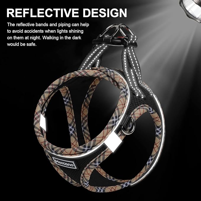 Mercano Soft Mesh Dog Harness and Leash Set, No-Chock Step-in Reflective Breathable Lightweight Easy Walk Escape Proof Vest Harnesses with Safety Buckle for Small Medium Dogs, Cats (Black Yellow, XXS)