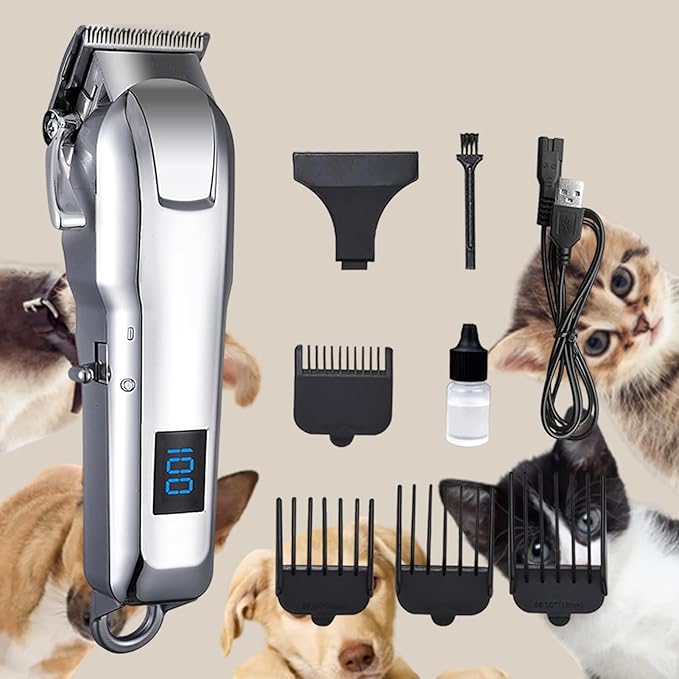Cordless Dog Clippers for Grooming Professional for Thick Hair Coats, Low Noise Shaver Grooming Kit with LED Display, Razors Dog Hair Shears Ceramic Blade, Pet Hair Trimmer for Dogs Cats