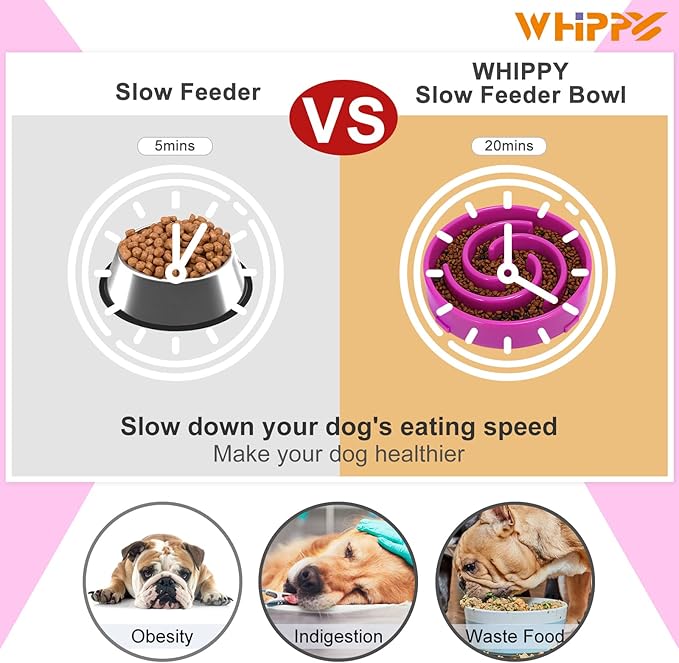 WHIPPY Slow Feeder Bowl for Small Medium Dog Fun Maze Feeder Dog Food Water Bowl Anti-Slip Puzzle Bowl No Chocking Healthy Interactive Bloat Stop Dog Bowl Dish,Medium,Purple